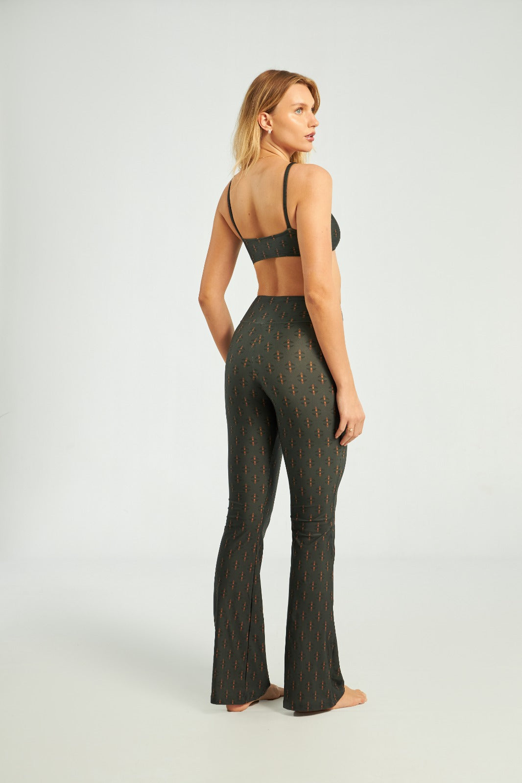 Pants Flare Teddy Bear Verde Print