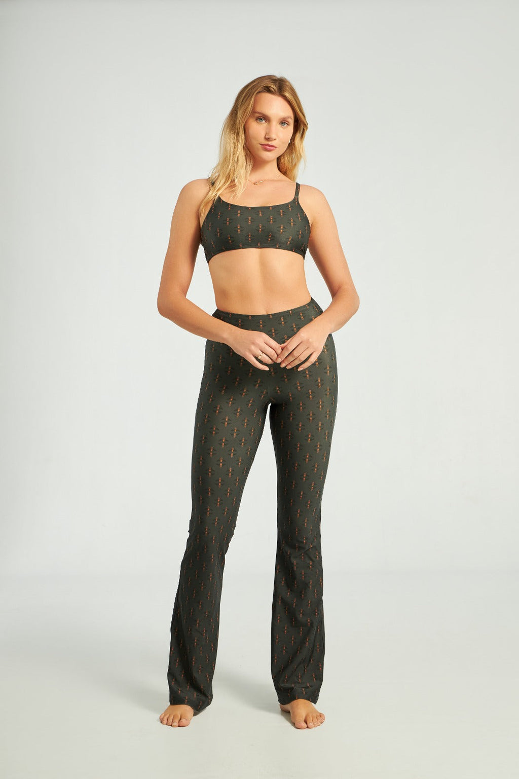 Pants Flare Teddy Bear Verde Print